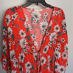 Red floral beach coverup